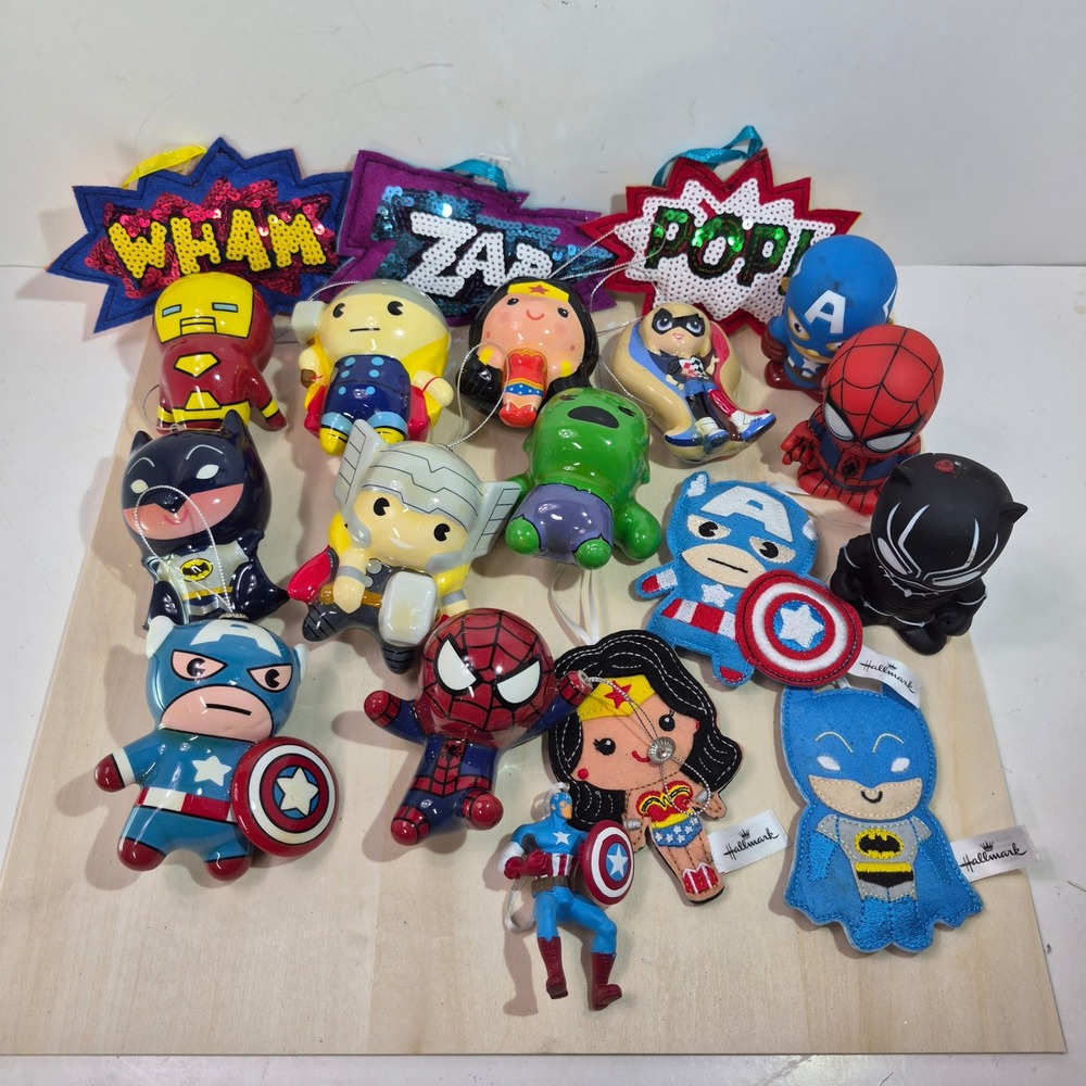 Marvel DC Comics Superhero Ornament Lot Hallmark Captain America Spider-Man 18pc